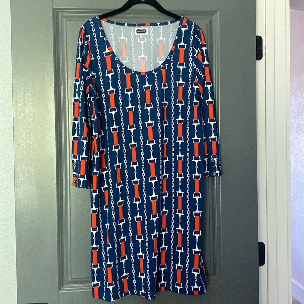 Orange, blue and white soft dress